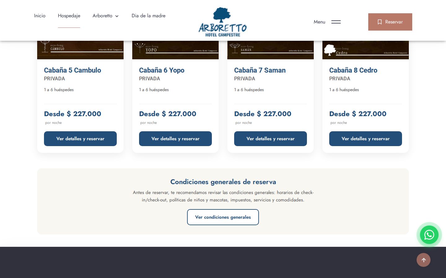 Cuadrícula de cabañas disponibles