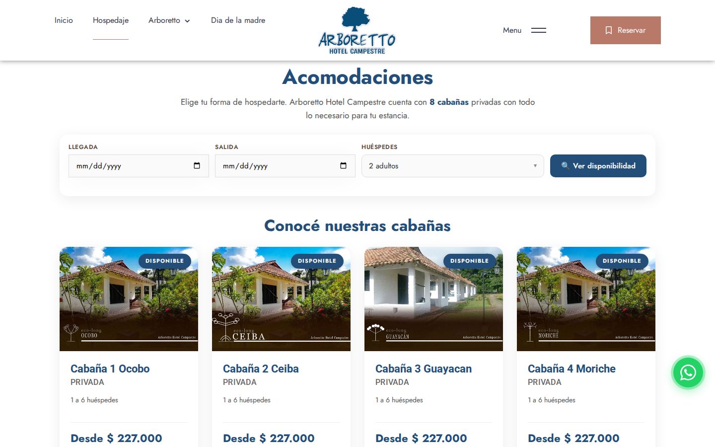 Página de reservación de Arboretto Hotel